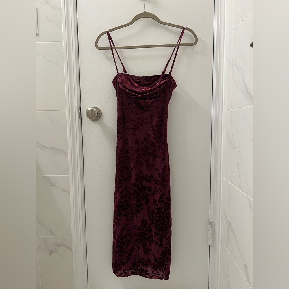 Maroon Velvet Midi Dress